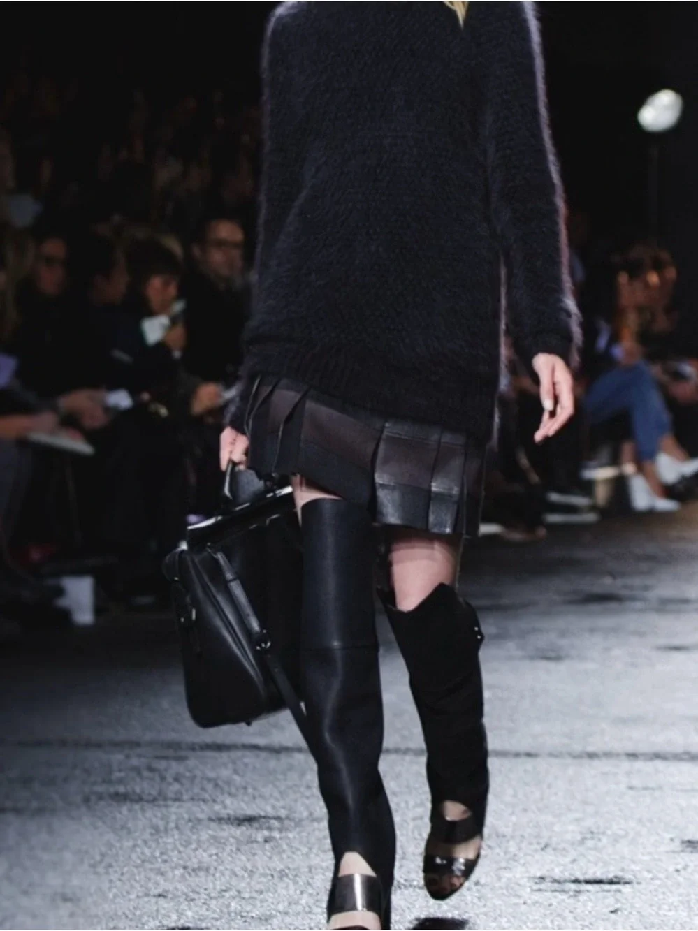 Philip Lim Black Brown Leather Pleated Skirt